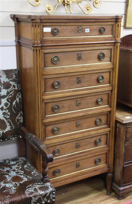 A French walnut pillar chest W.74cm